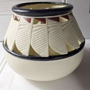 Partylite Black and Cream Feather Native American Pattern Light Candle Holder